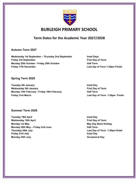 Term Dates for 2027-2028